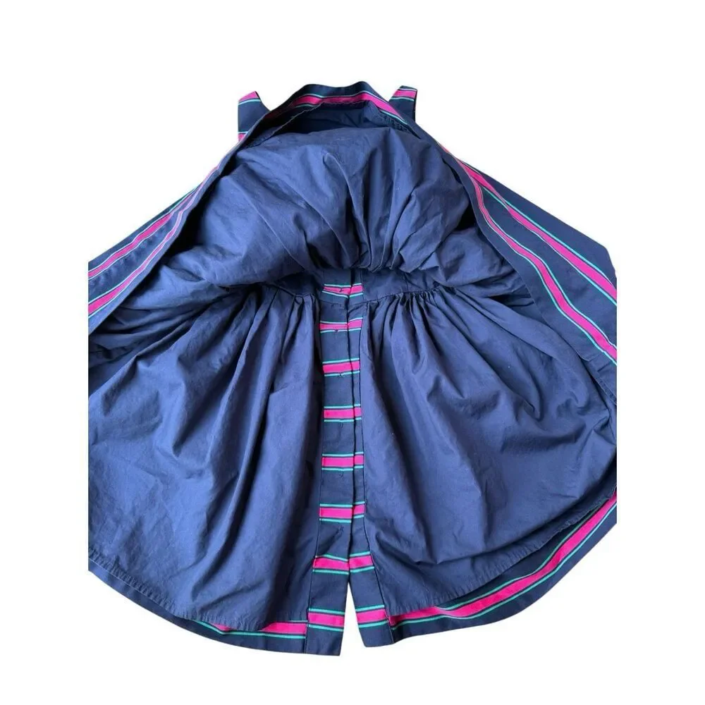 Ralph Lauren Navy Blue Striped Button Back Fit And Flare Dress Size 8 Girls